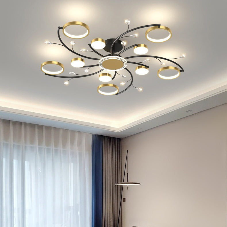 Contemporary Scandinavian Branch Round Iron Acrylic LED Semi-Flush Mount Ceiling Light For Living Room