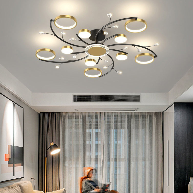 Plafonnier semi-encastré contemporain scandinave rond en fer et acrylique avec LED pour salon 
