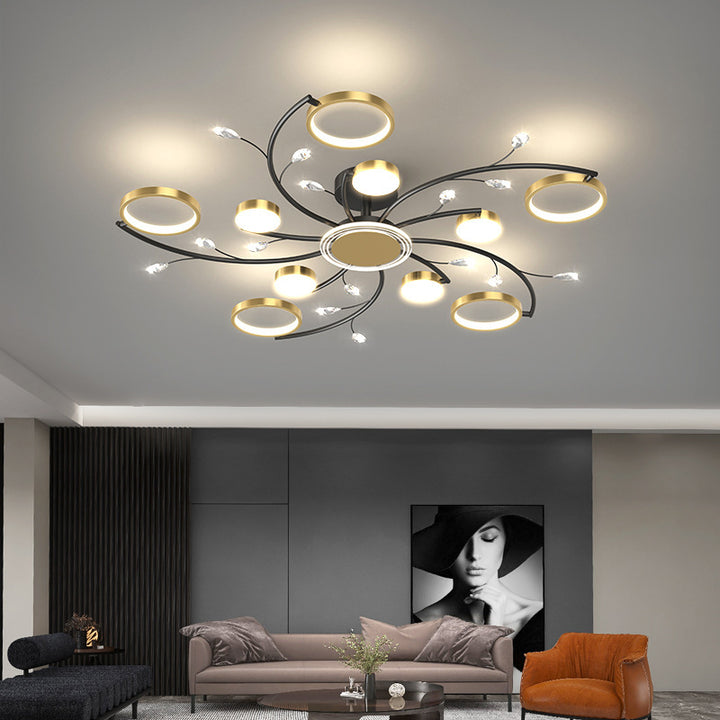 Plafonnier semi-encastré contemporain scandinave rond en fer et acrylique avec LED pour salon 