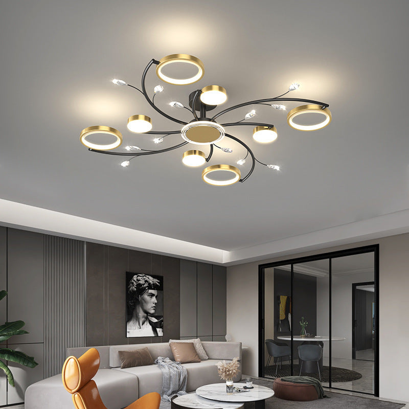 Contemporary Scandinavian Branch Round Iron Acrylic LED Semi-Flush Mount Ceiling Light For Living Room