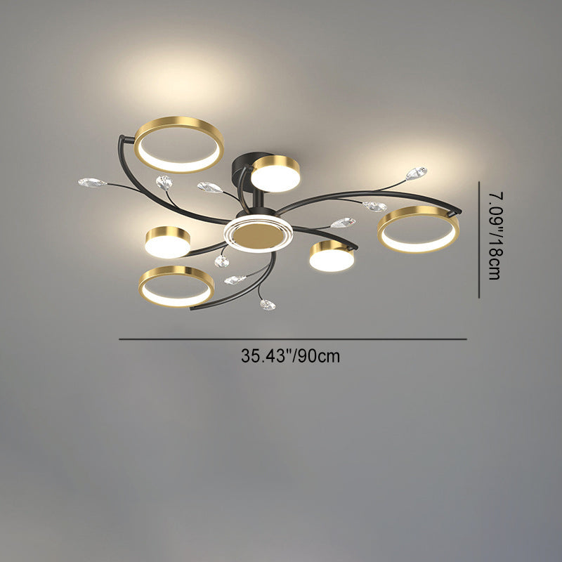 Contemporary Scandinavian Branch Round Iron Acrylic LED Semi-Flush Mount Ceiling Light For Living Room