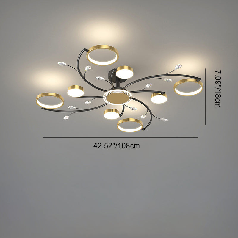 Contemporary Scandinavian Branch Round Iron Acrylic LED Semi-Flush Mount Ceiling Light For Living Room