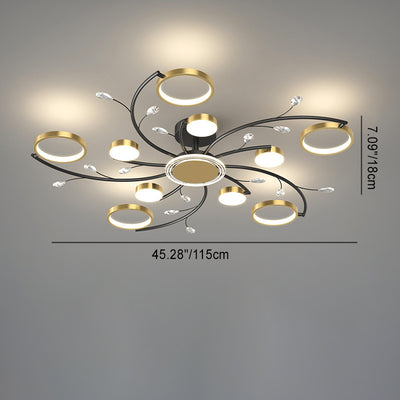Contemporary Scandinavian Branch Round Iron Acrylic LED Semi-Flush Mount Ceiling Light For Living Room