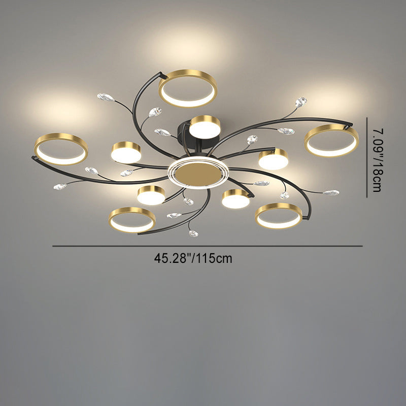 Contemporary Scandinavian Branch Round Iron Acrylic LED Semi-Flush Mount Ceiling Light For Living Room