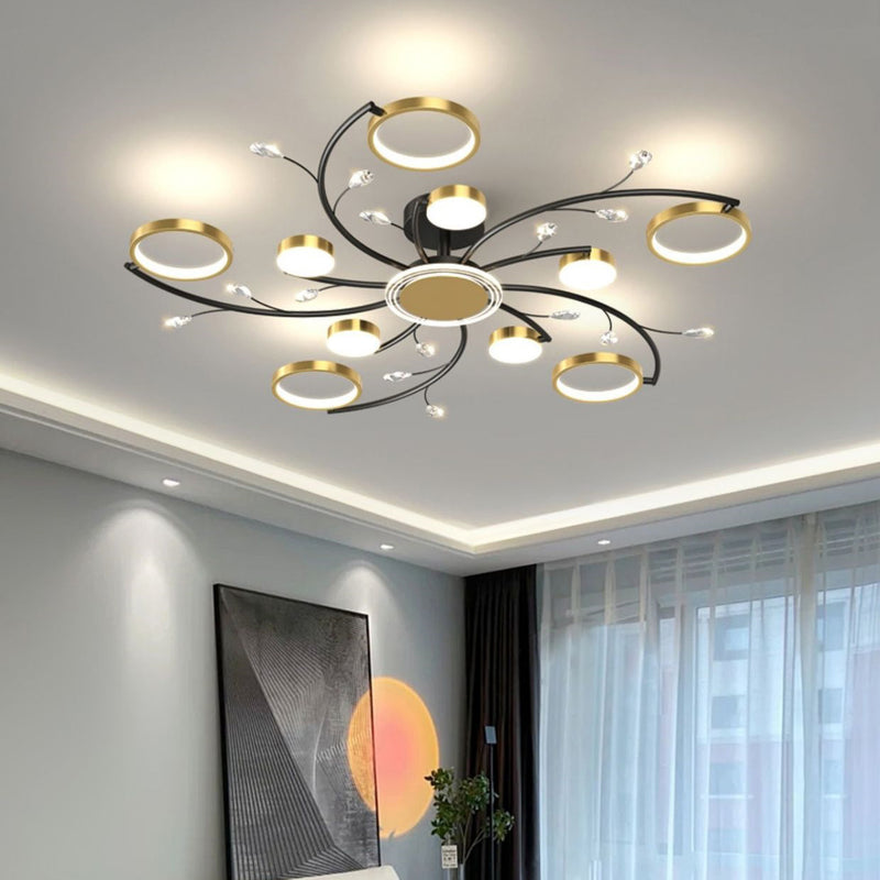 Contemporary Scandinavian Branch Round Iron Acrylic LED Semi-Flush Mount Ceiling Light For Living Room
