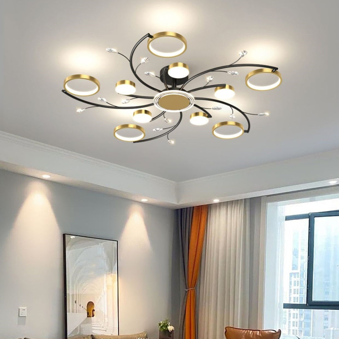 Contemporary Scandinavian Branch Round Iron Acrylic LED Semi-Flush Mount  Ceiling Light For Living Room, image size:1080x1080