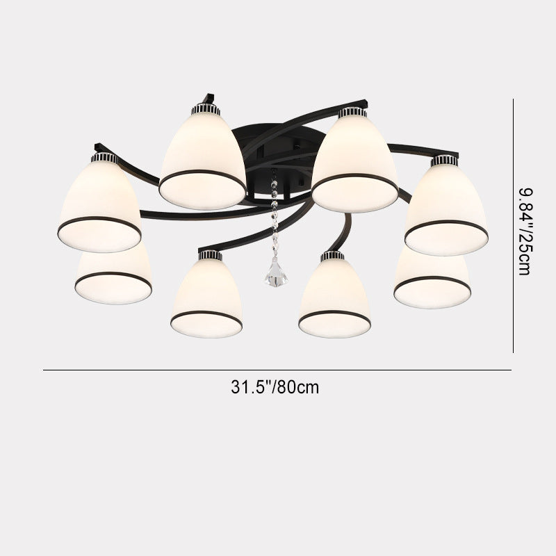 Zeitgenössische skandinavische Zweigkurve Blume Rund Flare Hardware Glas Aluminium 3/5/8 Semi-Flush-Montage Deckenleuchte für Wohnzimmer 