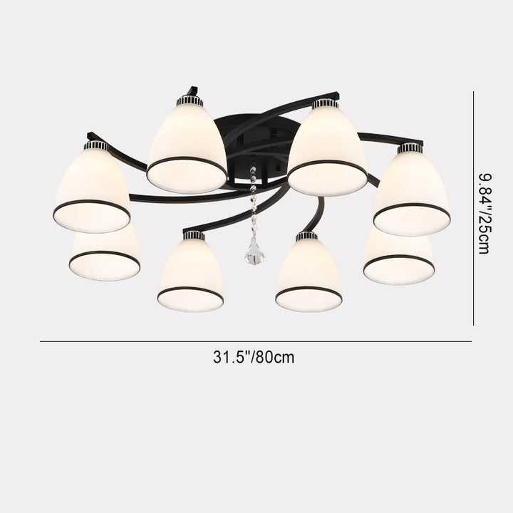 Zeitgenössische skandinavische Zweigkurve Blume Rund Flare Hardware Glas Aluminium 3/5/8 Semi-Flush-Montage Deckenleuchte für Wohnzimmer 