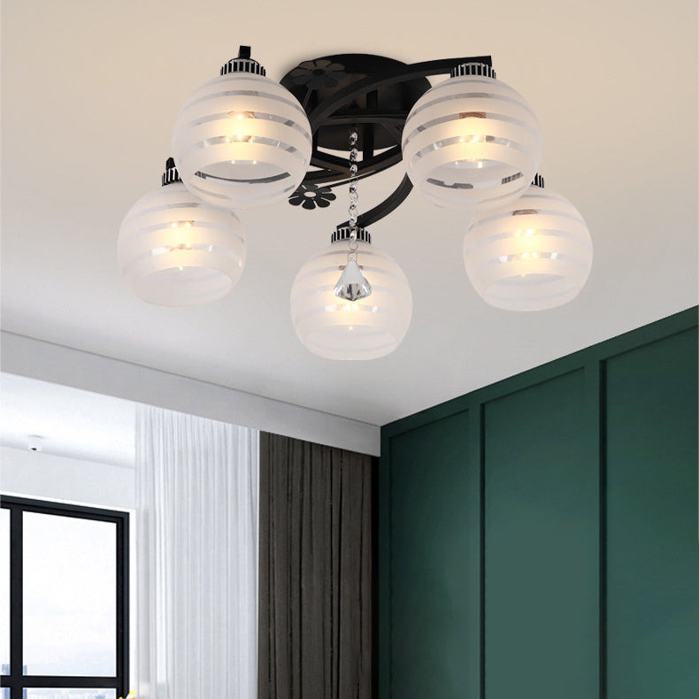 Zeitgenössische skandinavische Zweigkurve Blume Rund Flare Hardware Glas Aluminium 3/5/8 Semi-Flush-Montage Deckenleuchte für Wohnzimmer 