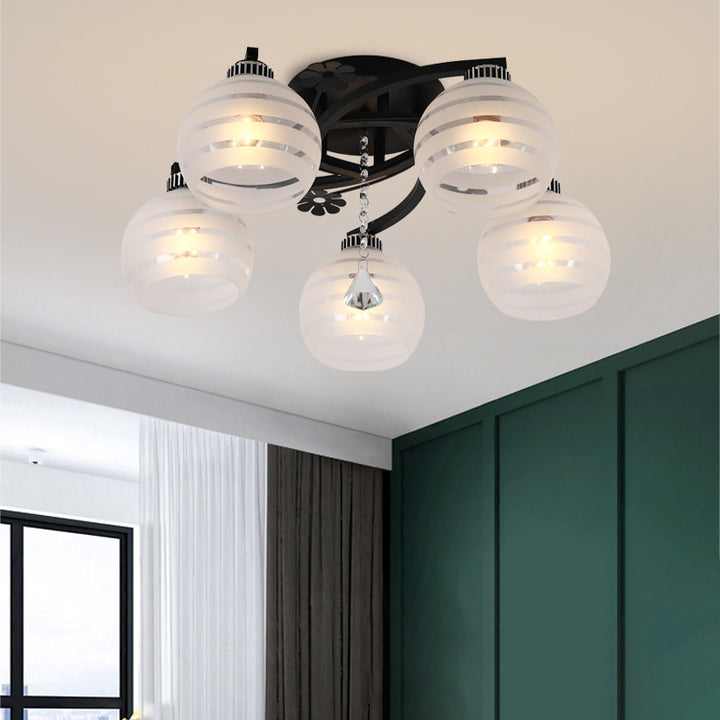 Zeitgenössische skandinavische Zweigkurve Blume Rund Flare Hardware Glas Aluminium 3/5/8 Semi-Flush-Montage Deckenleuchte für Wohnzimmer 