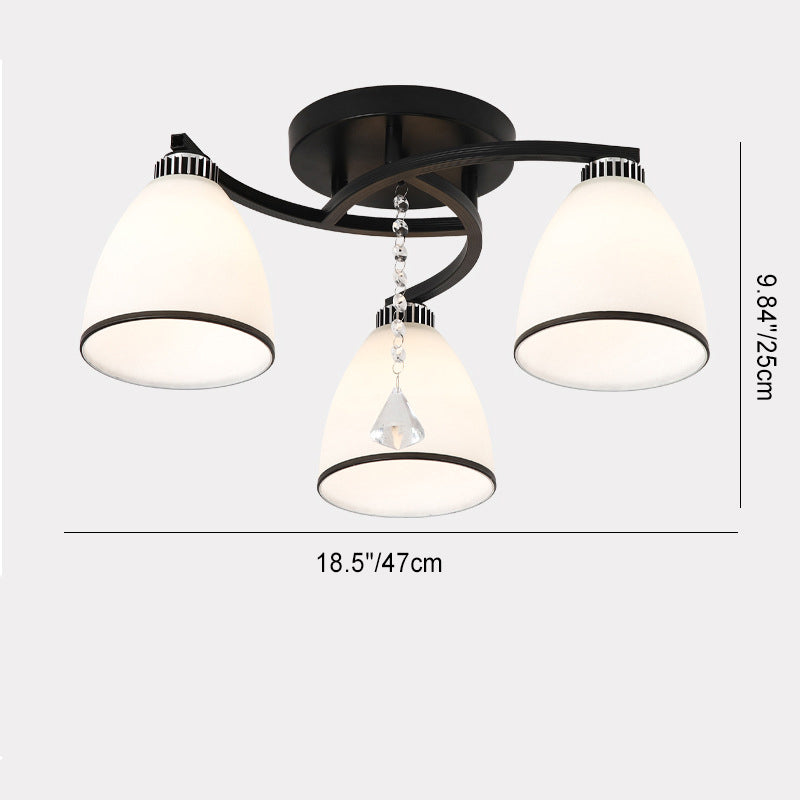 Zeitgenössische skandinavische Zweigkurve Blume Rund Flare Hardware Glas Aluminium 3/5/8 Semi-Flush-Montage Deckenleuchte für Wohnzimmer 