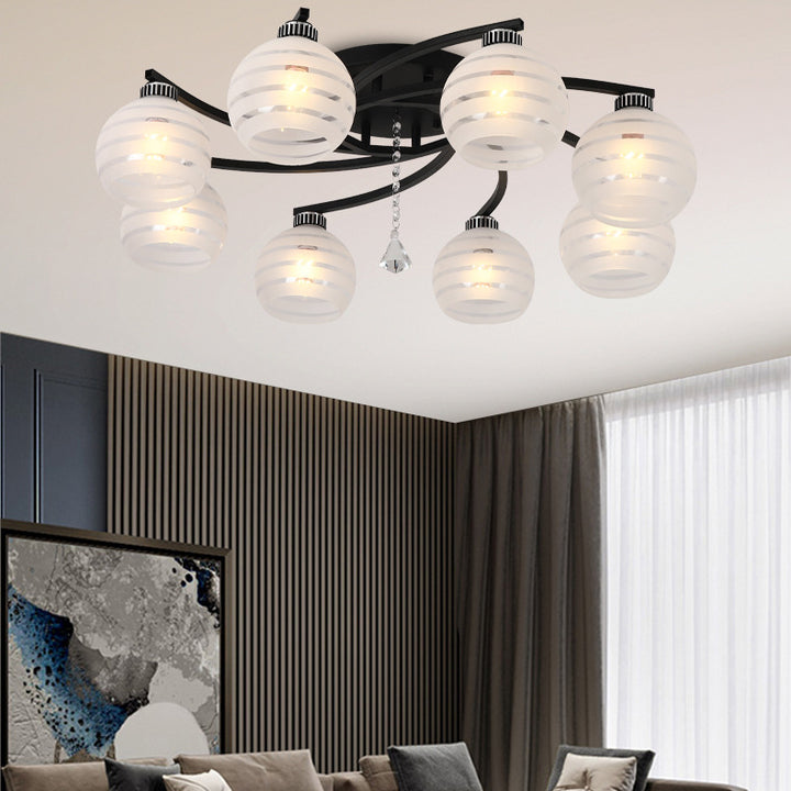 Zeitgenössische skandinavische Zweigkurve Blume Rund Flare Hardware Glas Aluminium 3/5/8 Semi-Flush-Montage Deckenleuchte für Wohnzimmer 
