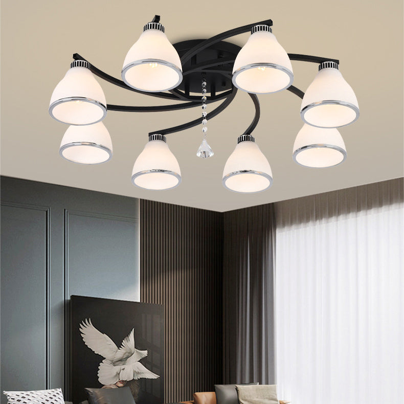 Zeitgenössische skandinavische Zweigkurve Blume Rund Flare Hardware Glas Aluminium 3/5/8 Semi-Flush-Montage Deckenleuchte für Wohnzimmer 