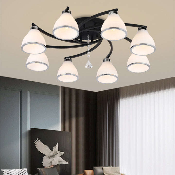 Zeitgenössische skandinavische Zweigkurve Blume Rund Flare Hardware Glas Aluminium 3/5/8 Semi-Flush-Montage Deckenleuchte für Wohnzimmer 