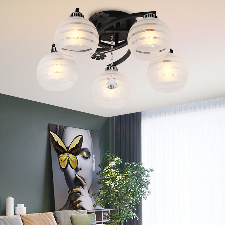 Zeitgenössische skandinavische Zweigkurve Blume Rund Flare Hardware Glas Aluminium 3/5/8 Semi-Flush-Montage Deckenleuchte für Wohnzimmer 