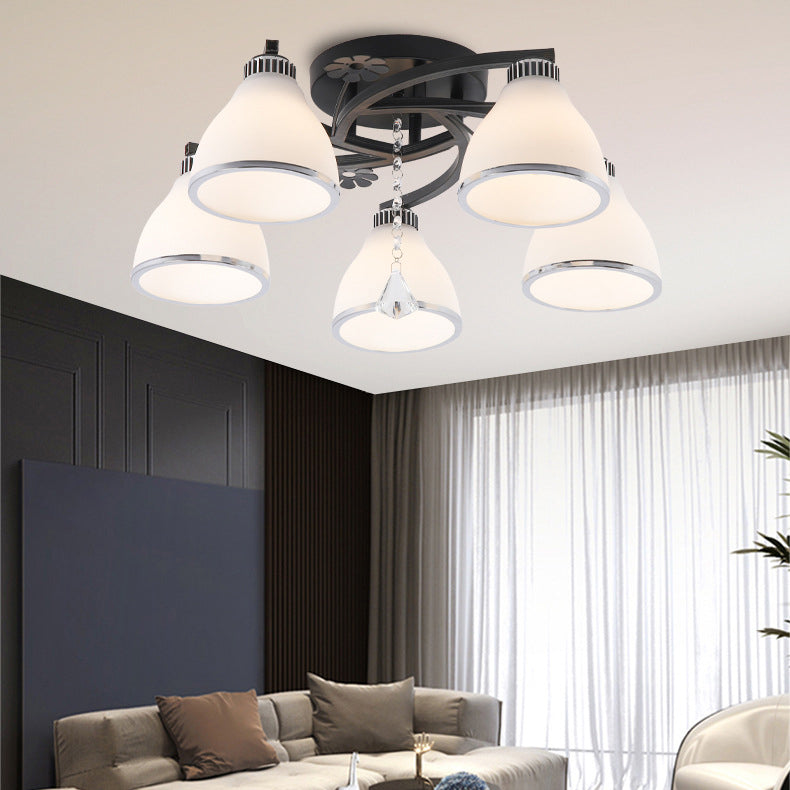 Zeitgenössische skandinavische Zweigkurve Blume Rund Flare Hardware Glas Aluminium 3/5/8 Semi-Flush-Montage Deckenleuchte für Wohnzimmer 
