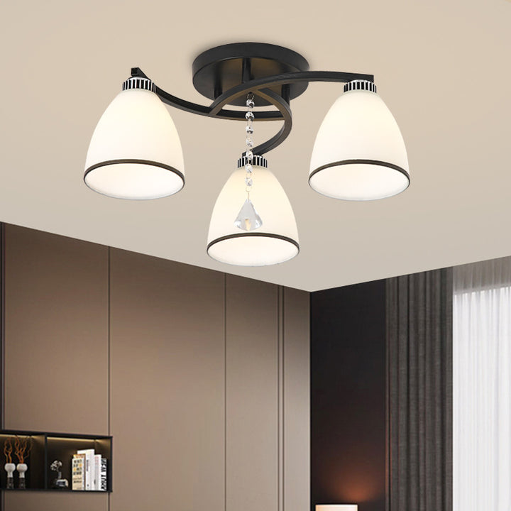 Zeitgenössische skandinavische Zweigkurve Blume Rund Flare Hardware Glas Aluminium 3/5/8 Semi-Flush-Montage Deckenleuchte für Wohnzimmer 