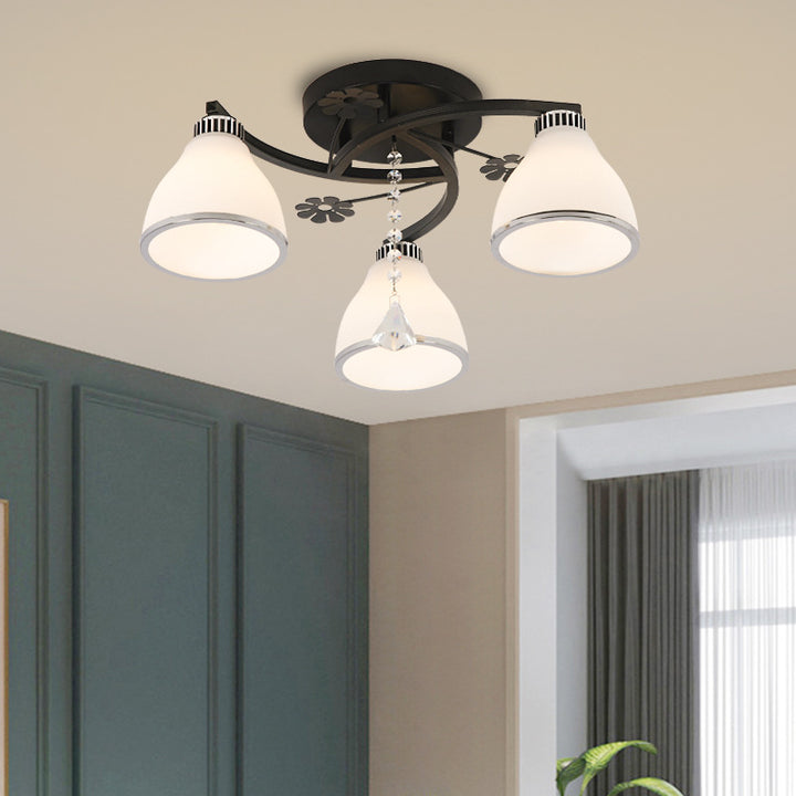 Zeitgenössische skandinavische Zweigkurve Blume Rund Flare Hardware Glas Aluminium 3/5/8 Semi-Flush-Montage Deckenleuchte für Wohnzimmer 