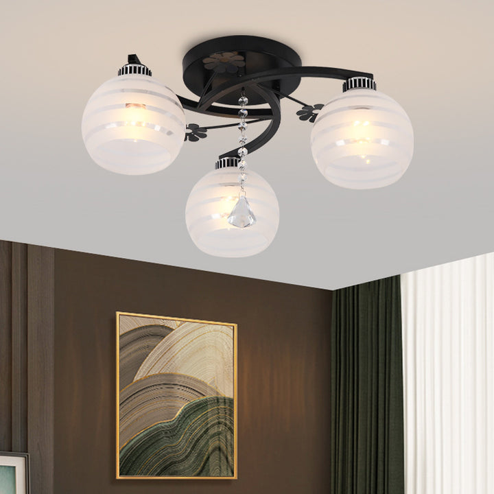 Zeitgenössische skandinavische Zweigkurve Blume Rund Flare Hardware Glas Aluminium 3/5/8 Semi-Flush-Montage Deckenleuchte für Wohnzimmer 