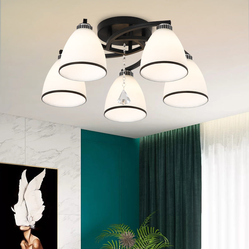 Zeitgenössische skandinavische Zweigkurve Blume Rund Flare Hardware Glas Aluminium 3/5/8 Semi-Flush-Montage Deckenleuchte für Wohnzimmer 