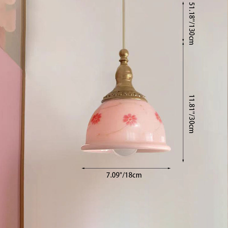 Lámpara colgante de resina de cobre texturizada con diseño floral semicircular tradicional francesa de 1 luz para dormitorio 