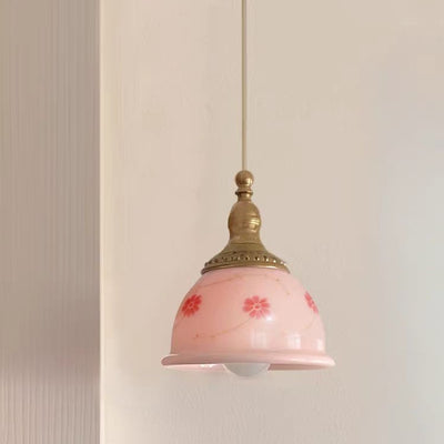 Lámpara colgante de resina de cobre texturizada con diseño floral semicircular tradicional francesa de 1 luz para dormitorio 