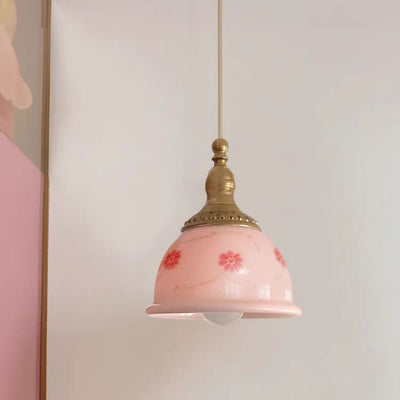 Lámpara colgante de resina de cobre texturizada con diseño floral semicircular tradicional francesa de 1 luz para dormitorio 