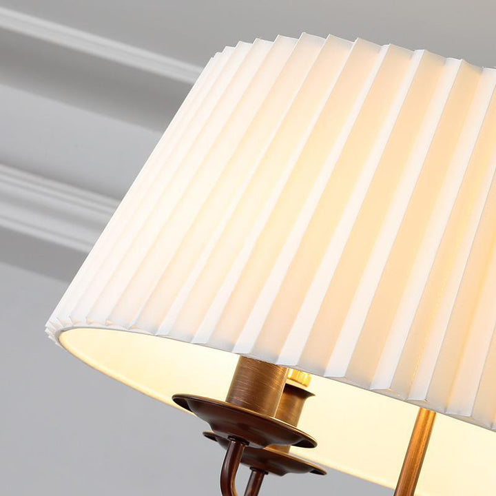 Traditional Vintage Round Table Pleated Branch Iron Fabric 4-Light Chandelier For Living Room