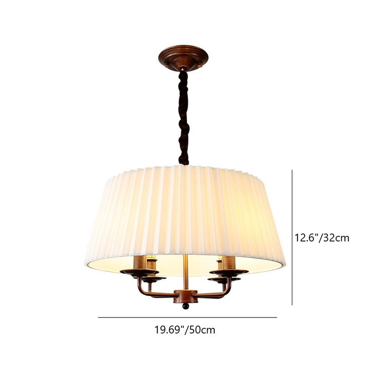 Traditional Vintage Round Table Pleated Branch Iron Fabric 4-Light Chandelier For Living Room
