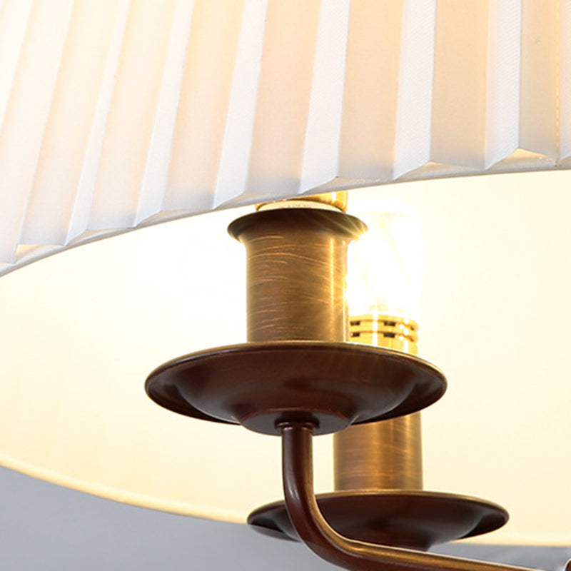 Traditional Vintage Round Table Pleated Branch Iron Fabric 4-Light Chandelier For Living Room