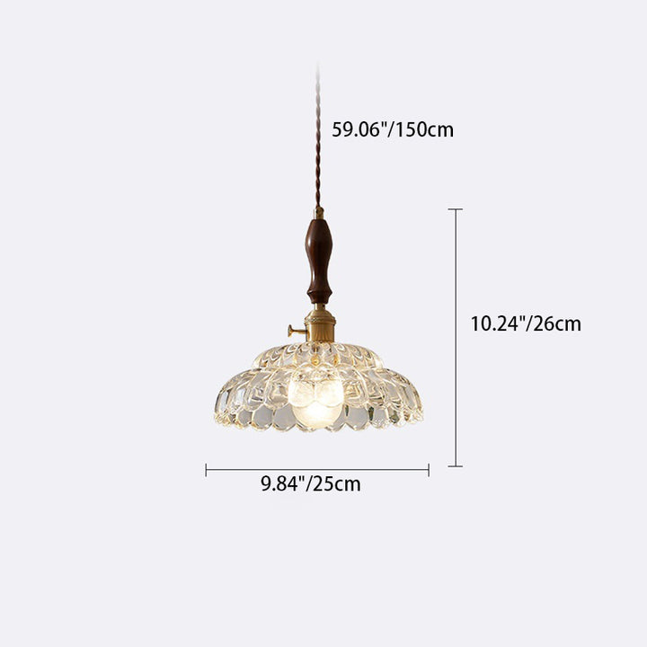 Lámpara colgante tradicional japonesa redonda doble ovalada de cobre y madera con vidrio de 1 luz para sala de estar 