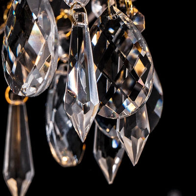 Traditional French Floral Carved Teardrop Hardware Crystal Glass 1-Light Pendant Light For Bedroom