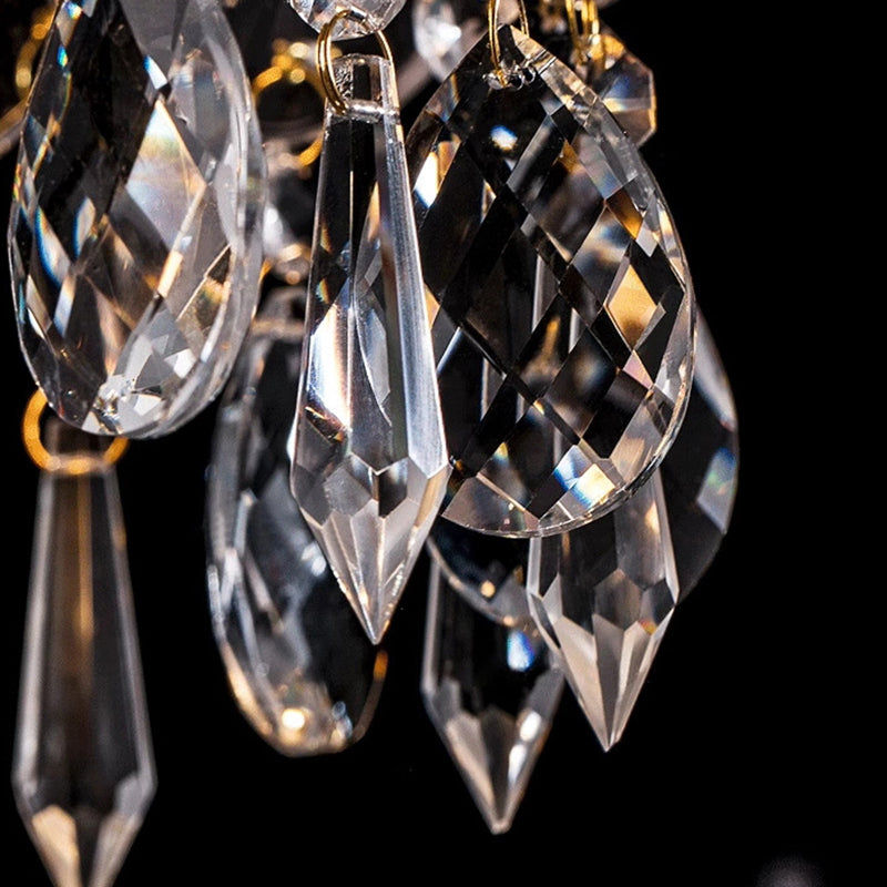 Traditional French Floral Carved Teardrop Hardware Crystal Glass 1-Light Pendant Light For Bedroom