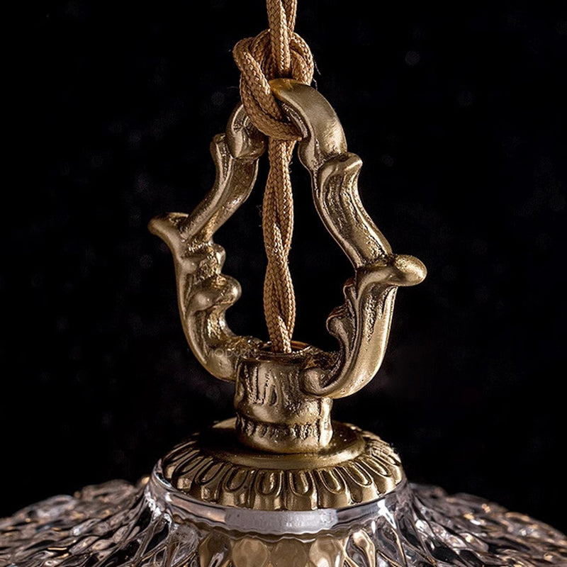 Traditional French Floral Carved Teardrop Hardware Crystal Glass 1-Light Pendant Light For Bedroom