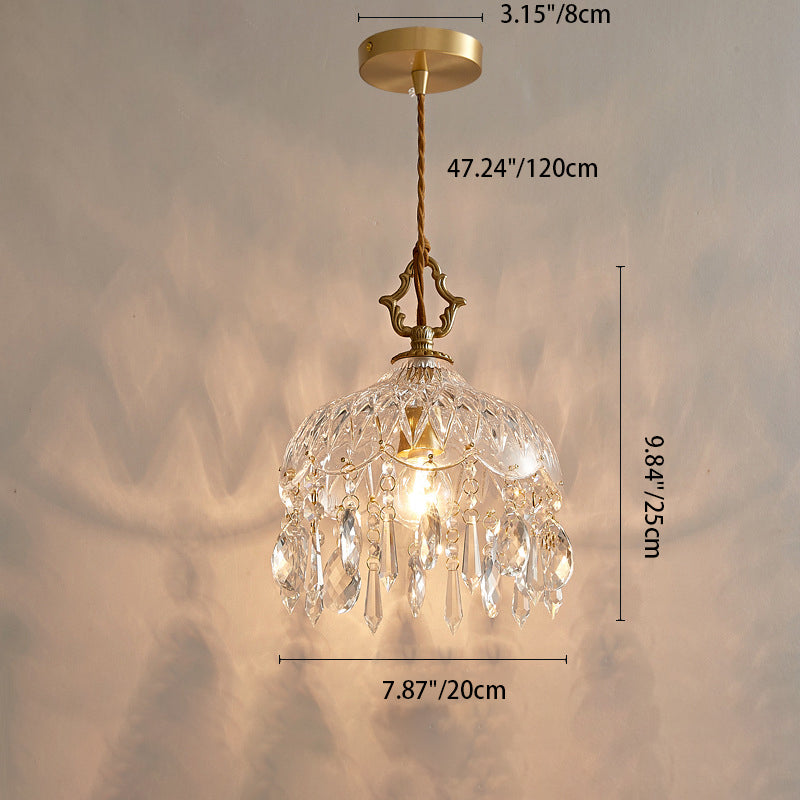 Traditional French Floral Carved Teardrop Hardware Crystal Glass 1-Light Pendant Light For Bedroom