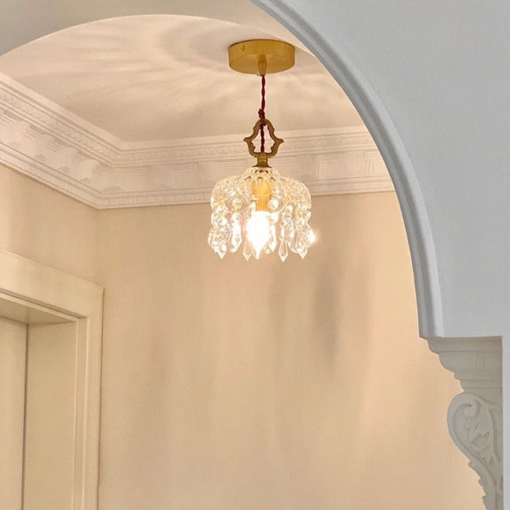 Lámpara Colgante de 1 Luz con Cristal de Vidrio y Herrajes Tallados en Forma de Lágrima Floral Tradicional Francesa para Dormitorio 