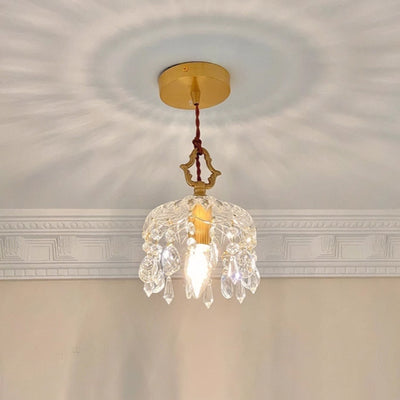 Traditional French Floral Carved Teardrop Hardware Crystal Glass 1-Light Pendant Light For Bedroom