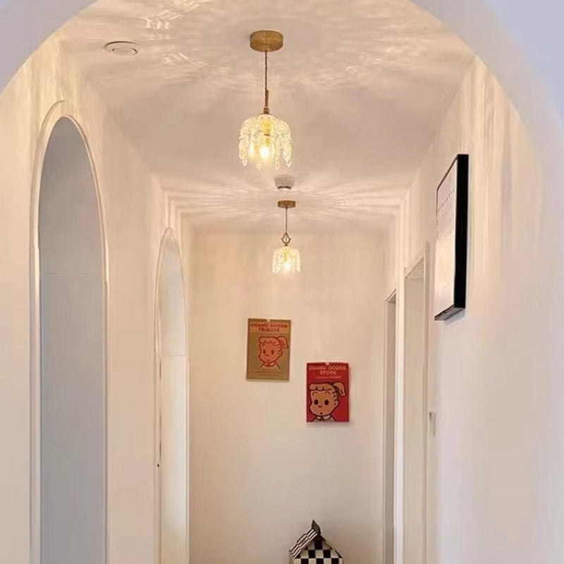 Traditional French Floral Carved Teardrop Hardware Crystal Glass 1-Light Pendant Light For Bedroom