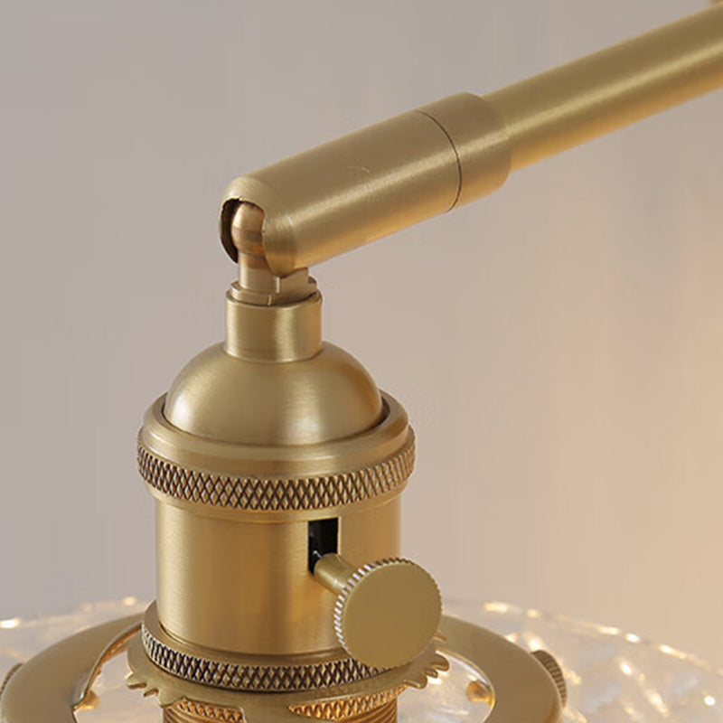 Traditional Vintage Cylinder Wavy Disc Base Brass Glass 1-Light Wall Sconce Lamp For Bedroom