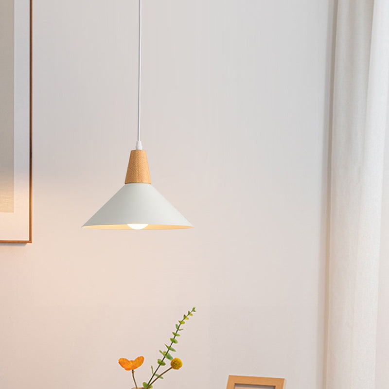 Contemporary Scandinavian Flared Iron Wooden 1-Light Pendant Light For Living Room