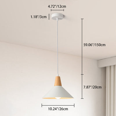 Contemporary Scandinavian Flared Iron Wooden 1-Light Pendant Light For Living Room