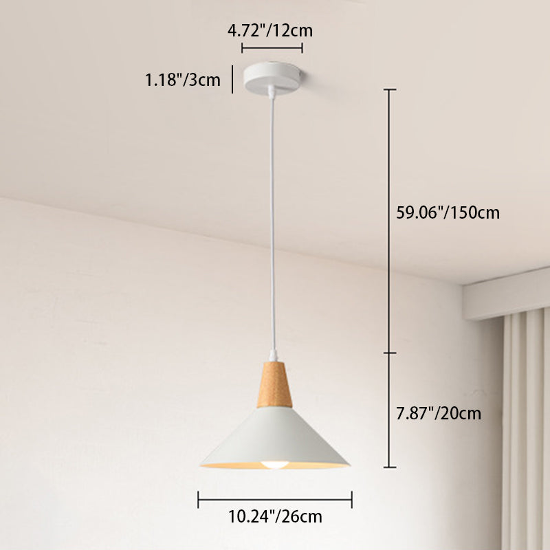 Contemporary Scandinavian Flared Iron Wooden 1-Light Pendant Light For Living Room