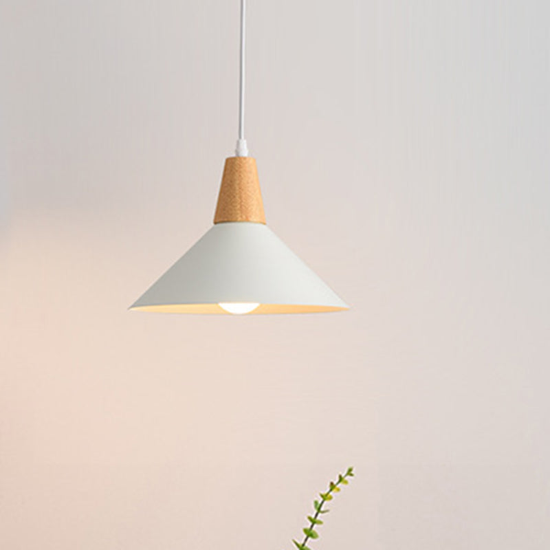 Contemporary Scandinavian Flared Iron Wooden 1-Light Pendant Light For Living Room