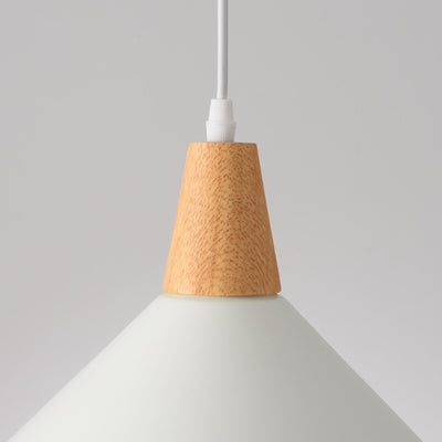 Contemporary Scandinavian Flared Iron Wooden 1-Light Pendant Light For Living Room