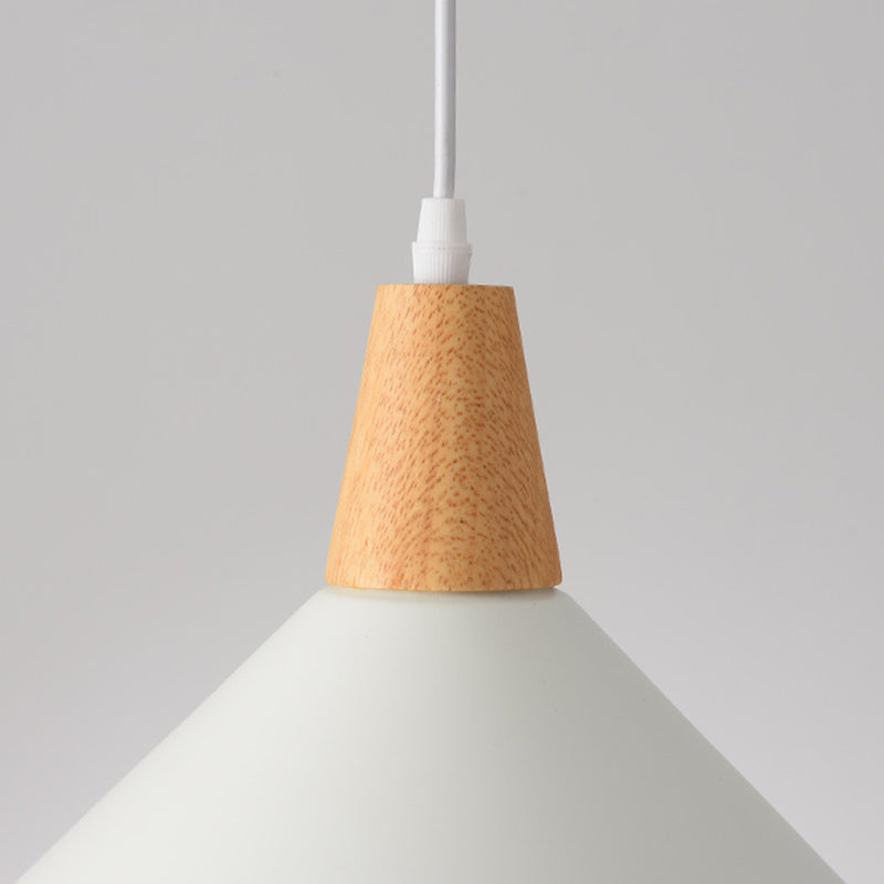 Contemporary Scandinavian Flared Iron Wooden 1-Light Pendant Light For Living Room