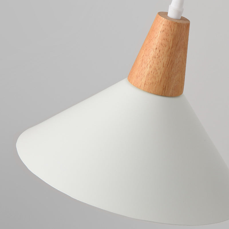 Contemporary Scandinavian Flared Iron Wooden 1-Light Pendant Light For Living Room