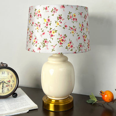 Lampe de table 1 lumière en tissu métallique en céramique avec branche d'arbre à kaki cylindre ovale chinois traditionnel pour chambre à coucher 