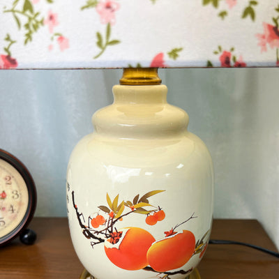Lampe de table 1 lumière en tissu métallique en céramique avec branche d'arbre à kaki cylindre ovale chinois traditionnel pour chambre à coucher 