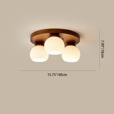 Contemporary Scandinavian Round Ball Solid Wood Metal Glass 3/5 Semi-Flush Mount Ceiling Light For Bedroom