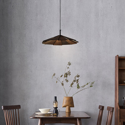 Traditional Japanese Umbrella Iron Wooden LED Pendant Light For Living Room